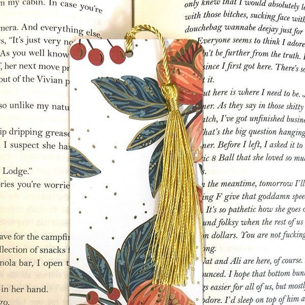 Fall floral bookmark, pretty orange terracotta flower bookmark with tassel, pretty bookmark for women, bookmark for her