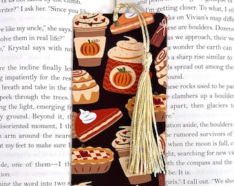 Pumpkin spice latte bookmark, cute fall bookmarks for her, pretty bookmark for women with tassel, bookish book lover gift, autumn bookmark