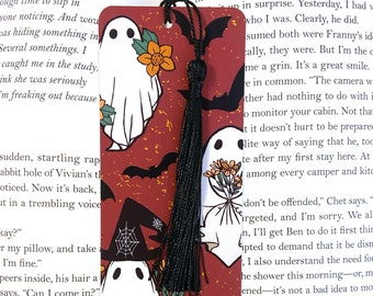 Vintage ghost bookmark, halloween bookmark, cute retro ghost bookmark, spooky bookmark, bookish gift