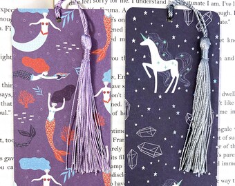 Marcadores con temática de fantasía para niñas, juego de marcapáginas de sirena, marcapáginas de unicornio con borla, bonitos marcapáginas, relleno de medias
