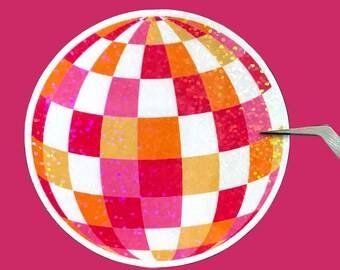 Holographic disco ball sticker, cute disco sticker, girly waterproof sticker for laptop or water bottle
