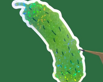 Holographic pickle sticker, dill pickle lover gift, funny water proof sticker, laptop sticker, water bottle sticker