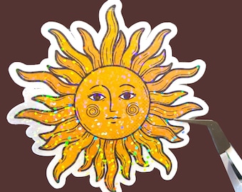 Holographic sun sticker, sunshine sticker, boho sun sticker, waterproof sticker for laptop or water bottle