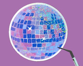 Holographic pastel disco ball sticker, cute disco sticker, girly waterproof sticker for laptop or water bottle