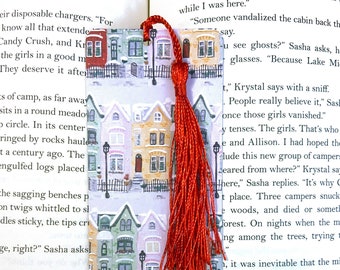 Christmas village bookmark, cute holiday bookmark with tassel, stocking stuffer for book lover, winter bookmarks