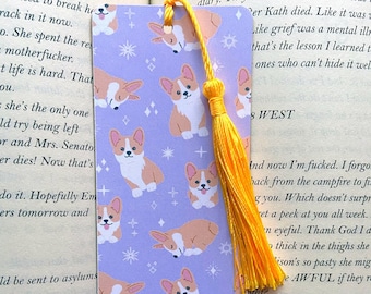 Cute corgi bookmark, dog lover bookmark, corgi lover gift, bookmarks for her with tassels, dog bookmarks