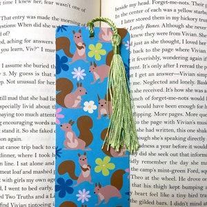 Cute squirrel bookmark, floral squirrel bookmark with tassel, spring bookmarks, bookmarks for women, bookmarks for kids