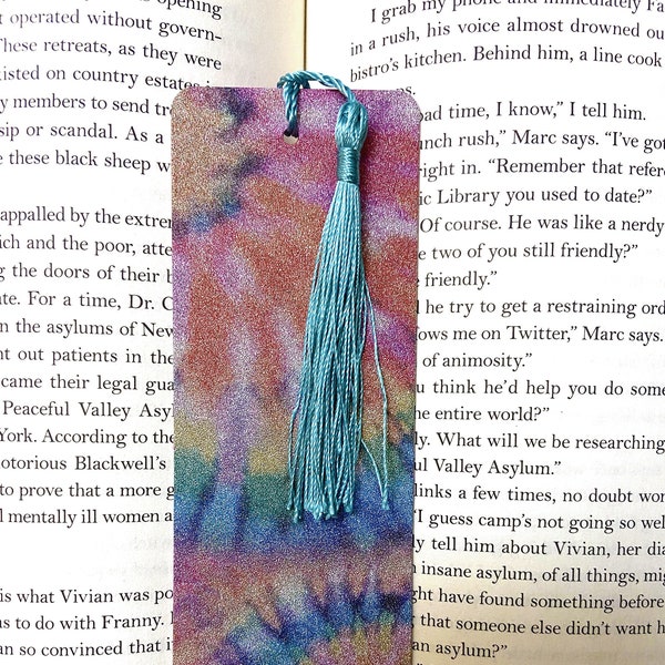 Tie dye bookmark, rainbow glitter bookmark, pretty bookmark for women, bookmark for her with tassel, colorful bookmarks
