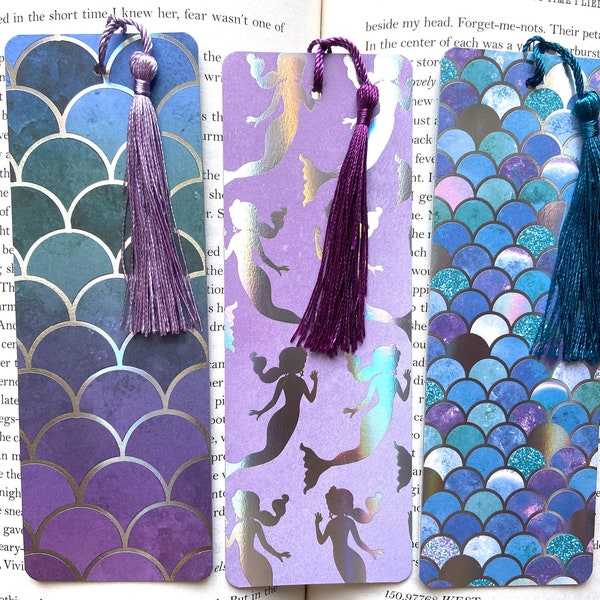 Mermaid bookmarks, mermaid bookmark set, pretty bookmark with tassels, bookmark for her, kids bookmarks, girly bookmarks