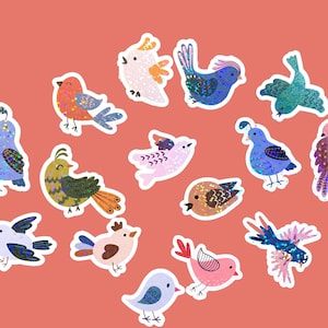 Mini holographic bird stickers, bulk mini stickers, cute parrot stickers, space filler stickers for laptop or water bottle