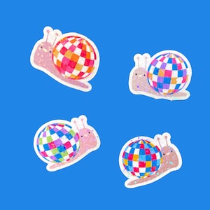 Mini disco ball snail stickers, holographic snail sticker pack, cute mini stickers for laptop, mini waterproof stickers for water bottles