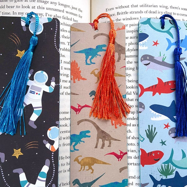 Boys bookmarks for kids, kids bookmarks, astronaut bookmarks, shark bookmark, cute bookmarks for kids, dinosaur bookmarks