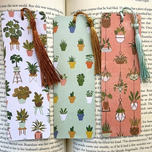 Cute plant bookmark, bookmark with tassels, plant mom gift, succulent bookmark, cute bookmark set