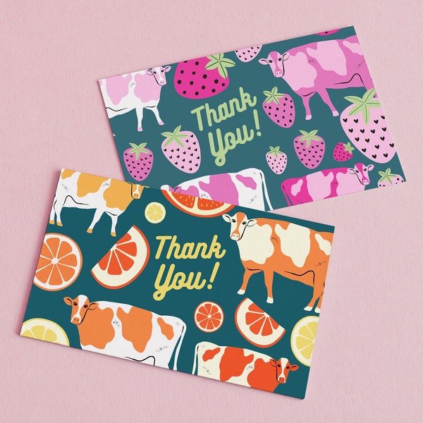 Small business thank you cards, cow thank you cards, summer small business insert cards, cute mini thank you cards