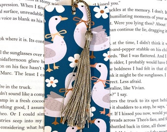 Goose bookmark, cute cottage core bookmark with tassel, goose lover gift, book lover gift