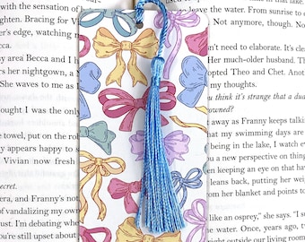 Pastel Bow bookmark, cute girly coquette themed bookmark with tassel, pretty bookmarks for women, kids bookmark