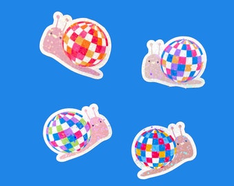 Mini disco ball snail stickers, holographic snail sticker pack, cute mini stickers for laptop, mini waterproof stickers for water bottles