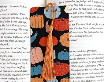 Teal pumpkin bookmark, cute fall bookmarks for her, pretty bookmark for women with tassel, bookish book lover gift, autumn bookmark