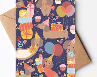 Cute dachshund Weenie dog birthday card, funny dog birthday card, colorful birthday card, dachshund birthday card, cute kids birthday card