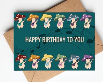 Cute mushroom birthday card, mushroom people card, colorful birthday card, mushroom lover card