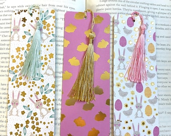 Easter bunny bookmark set, cute baby chick bookmarks with tassel, book lover easter gift, easter basket gift