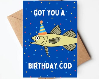 Funny cod birthday card, birthday cod fish card, birthday card for him, birthday card for dad husband friend