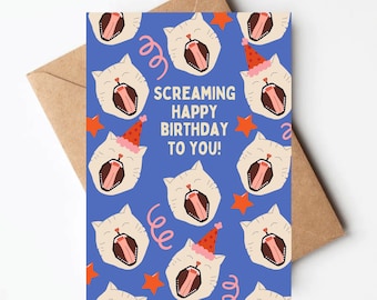 Funny screaming cat birthday card, cat lover gift, birthday card for her or him, unique birthday card