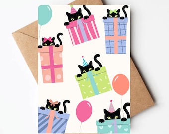 Black cat birthday card, cat lover birthday card, birthday card for her, funny birthday card, colorful birthday cards