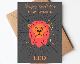 Leo birthday card, zodiac sign birthday card, happy birthday to my favorite Leo