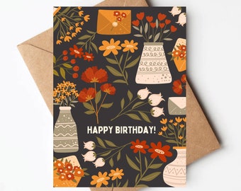 Floral birthday card, pretty flower birthday card, birthday card for her, mom birthday card, daughter birthday card for friend