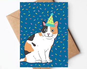 Calico cat birthday card, cat mom birthday card, unique cat birthday card for her, gender neutral birthday card