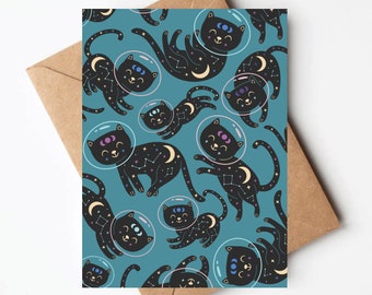 Galaxy space cat greeting card, space birthday card, galaxy birthday card, cat birthday card, cute cat greeting cards