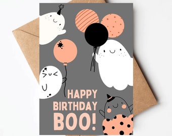Ghost birthday card, happy birthday boo, halloween birthday card, funny birthday card for her, spooky witchy birthday card