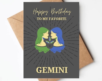 Gemini birthday card, zodiac sign birthday card, happy birthday to my favorite gemini