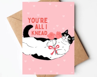 Tuxedo Cat valentines day card, cat anniversary card, cat valentine for girlfriend boyfriend husband wife