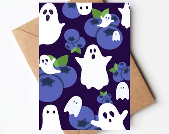 Boo berry ghost card, funny halloween card, blueberry ghost greeting card, cute halloween cards