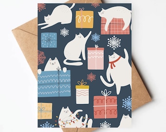 Modern Cat Christmas card, Cat holiday card, blank Christmas cards, Christmas card for cat lover, meowy Christmas, funny Christmas card