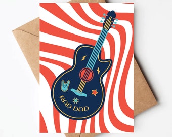 Guitar father's day card, rad dad birthday card, musician fathers day card, cool dad card