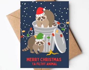 Funny raccoon Christmas card, funny holiday card for friend, raccoon lover card, filthy animal Christmas card, funny bulk Christmas cards