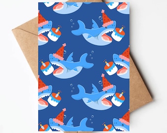 Shark birthday card, cute kids birthday card, unique birthday card, birthday card for him, boy birthday card