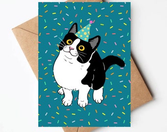 Tuxedo cat birthday card, cat mom birthday card, unique cat birthday card for her, gender neutral birthday card