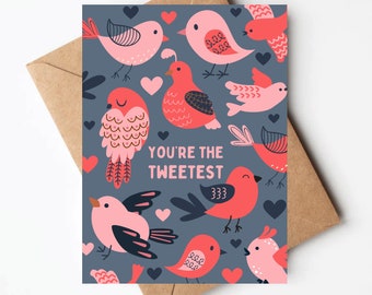 Bird valentines day card, cute valentines day card for boyfriend or husband, kids valentines day card for bird lover