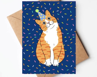 Orange cat birthday card, cat mom ginger cat birthday card, unique cat birthday card for her