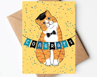 Orange cat graduation card, funny cat lover graduation card, high school grad card, college graduation card, cat lover cards
