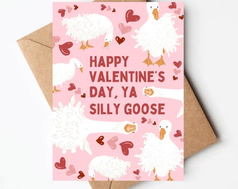 Silly goose valentines day card, funny valentines day card for boyfriend or husband, girlfriend wide valentines day card, goose lover gift