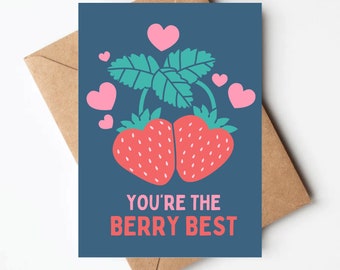 Strawberry Valentine's Day card, cute strawberry valentines, unique valentine cards, anniversary card, friendship card