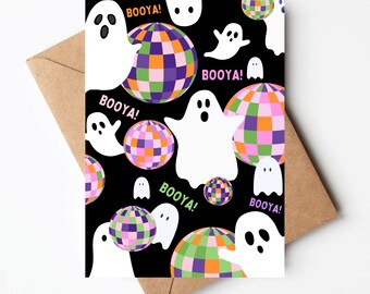 Disco ghost card, funny halloween card, cute ghost greeting card, cute halloween cards