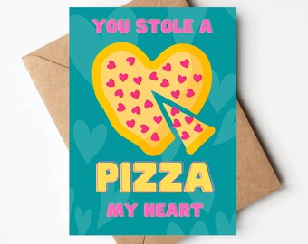 Carte de Saint-Valentin drôle de pizza, vous avez volé une pizza mon coeur, carte de Saint-Valentin drôle