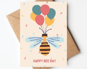 Bee birthday card, happy bee day, bumblebee birthday card for her, cute birthday card with envelope