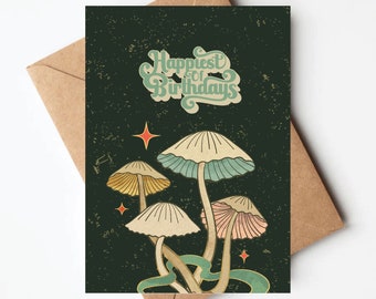 Vintage mushroom birthday card, birthday card for her, mushroom birthday card with envelope